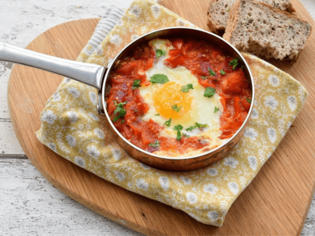 Eggs baked in a spicy tomato sauce