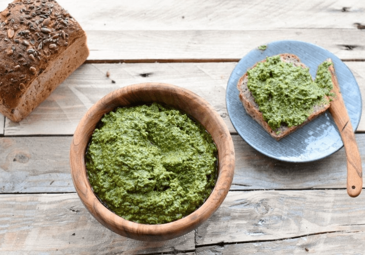 Homemade basil, pine nut and garlic pesto